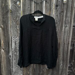 Bergdorf Goodman go > silk black long sleeve notch neck blouse size 2